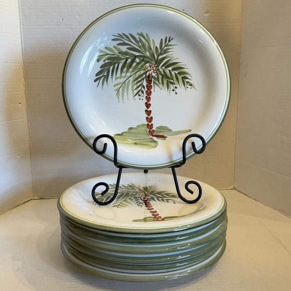 Gibson Designs PALM COURT GIDPAC Dinner Plate Green Palm Tree Green - Set of 4 - Picture 8 of 15